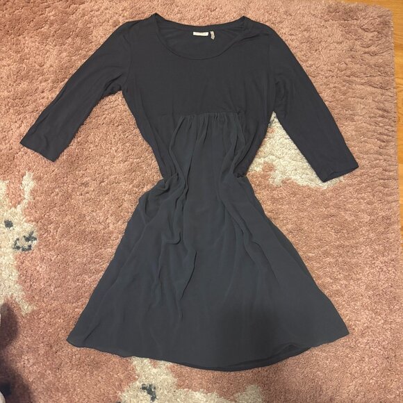 LOGO by Lori Goldstein Dress Sz M MIDI Maxi w/Chiffon Trim Black Quarter Sleeve - Picture 1 of 6